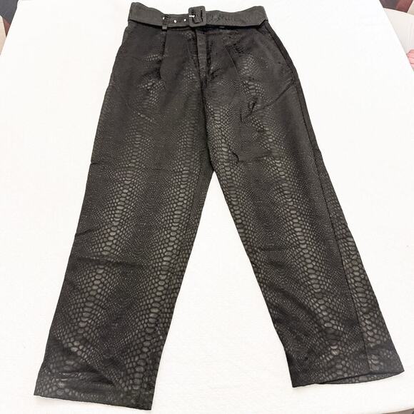 JOA Woven Snakeskin Embossed Belted Pants Black SZ L NWT - Picture 8 of 8